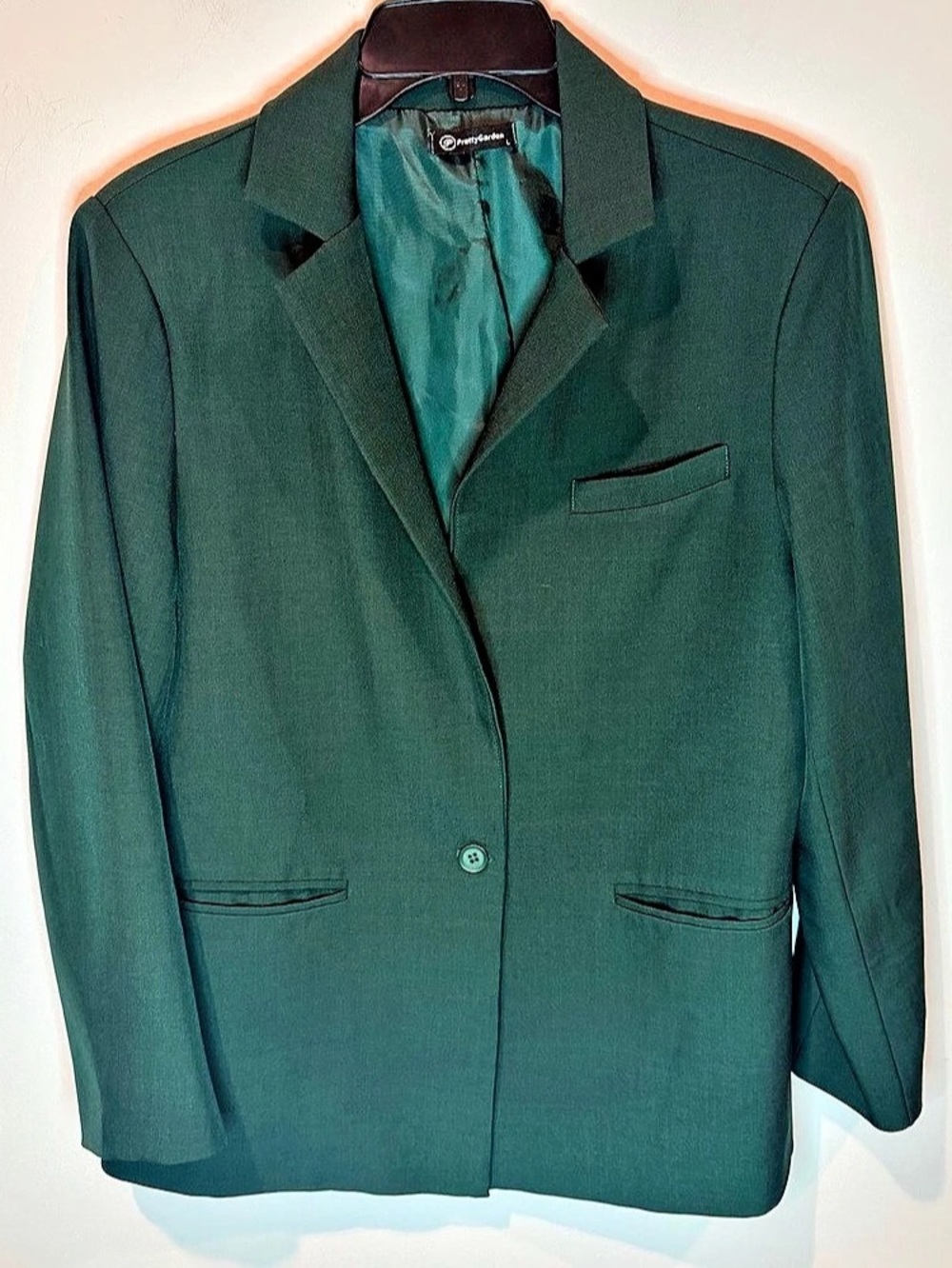 PrettyGarden Long Sleeve Single Button Notch Lapel Blazer Green Large